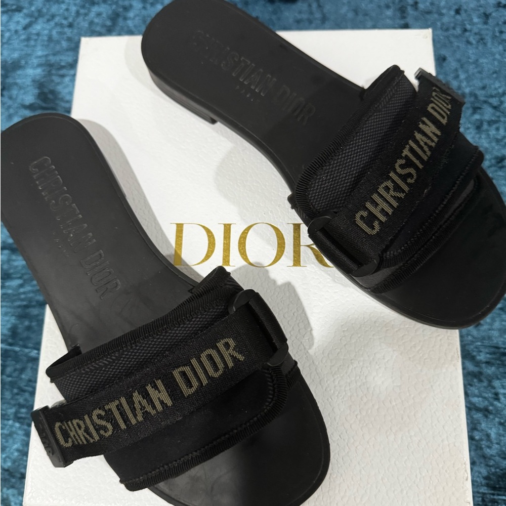 Dior Black and Gold Slide Sandals